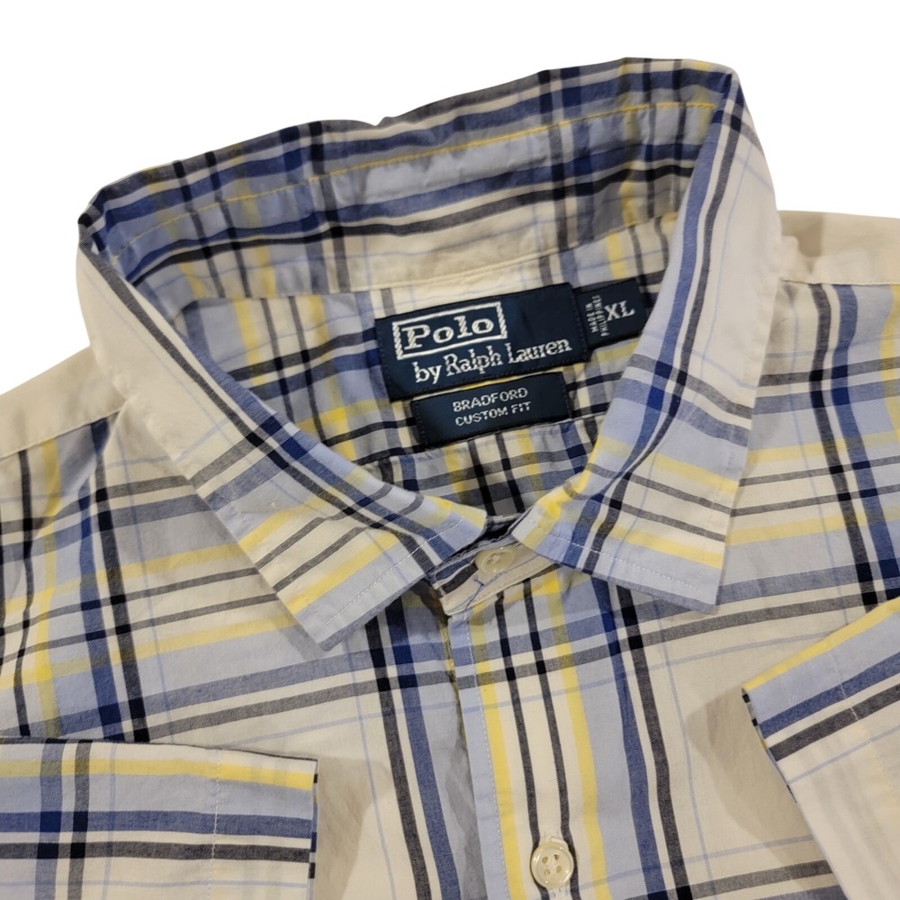 Polo Ralph Lauren Button-down Mens XL Bradford Custom Fit Blue Yellow Plaid EUC
